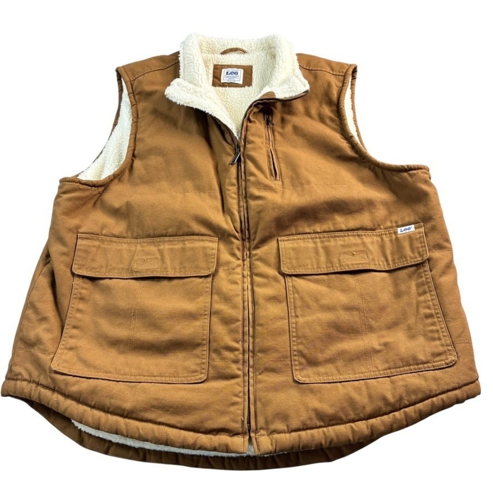 LEE Workwear Sherpa Lined Vest Full Zip Durable Canvas Men's Sz XL Tobacco NWOT